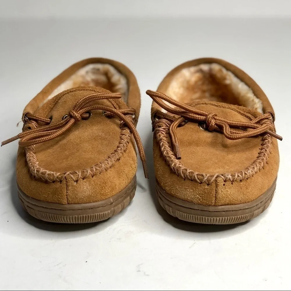 RJ’s fuzzies sheepskin grandpa loafer slippers brown leather fleece lined 5